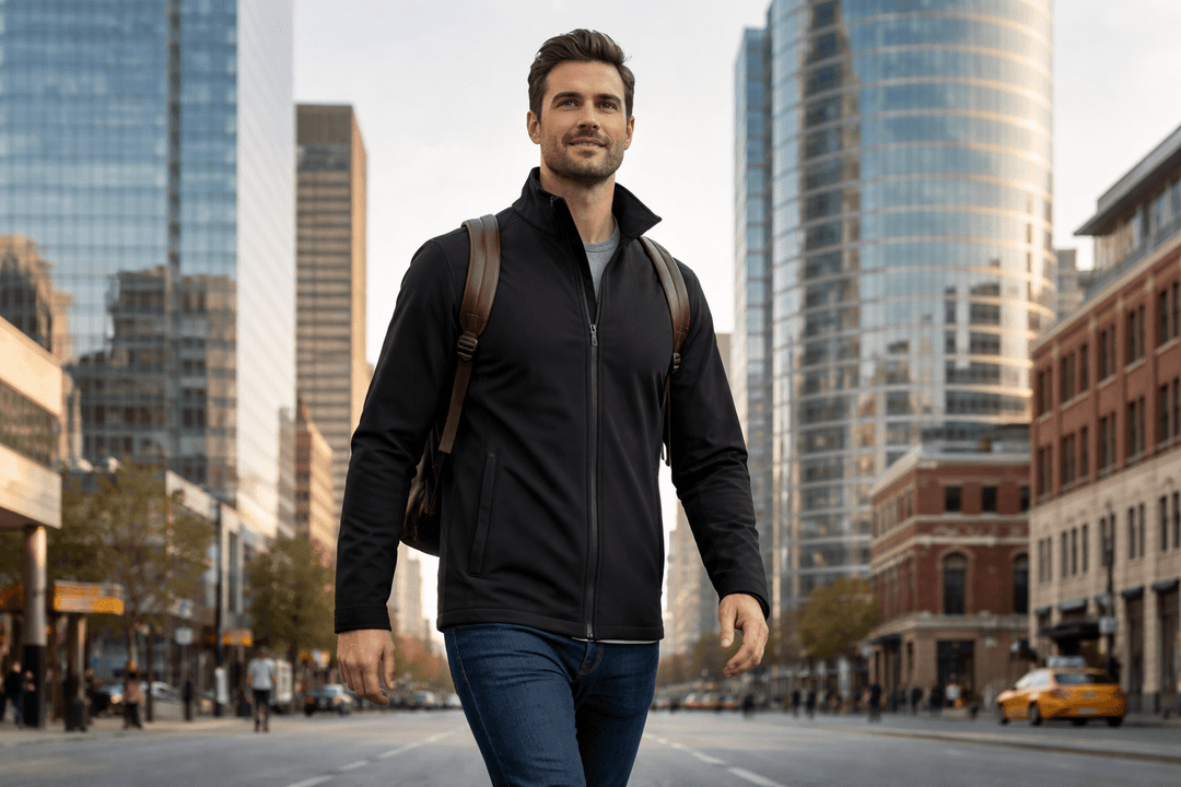 man wearing a discreet bulletproof jacket designed for everyday civilian protection