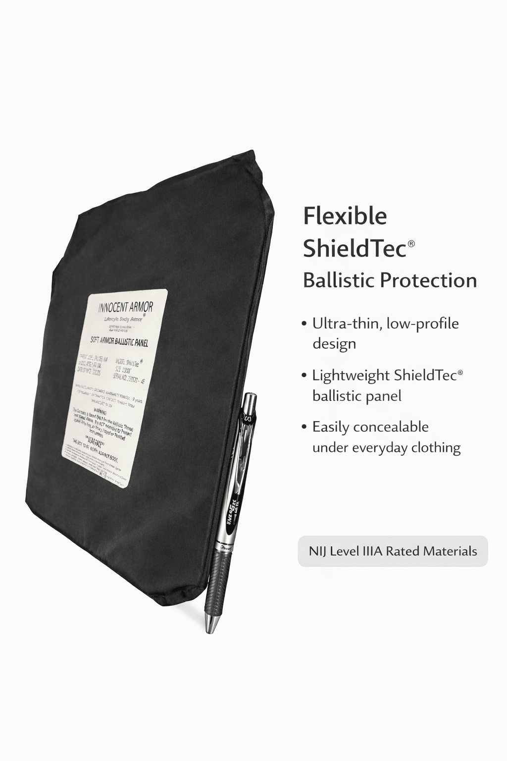Flexible ShieldTec® ballistic panel for discreet everyday body armor
