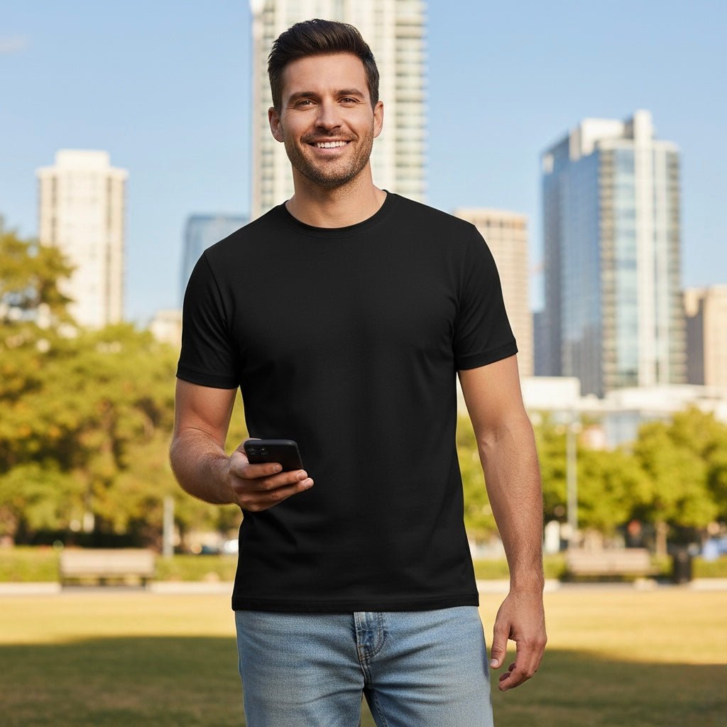 Man wearing a bulletproof shirt fitted discreetly under everyday clothing