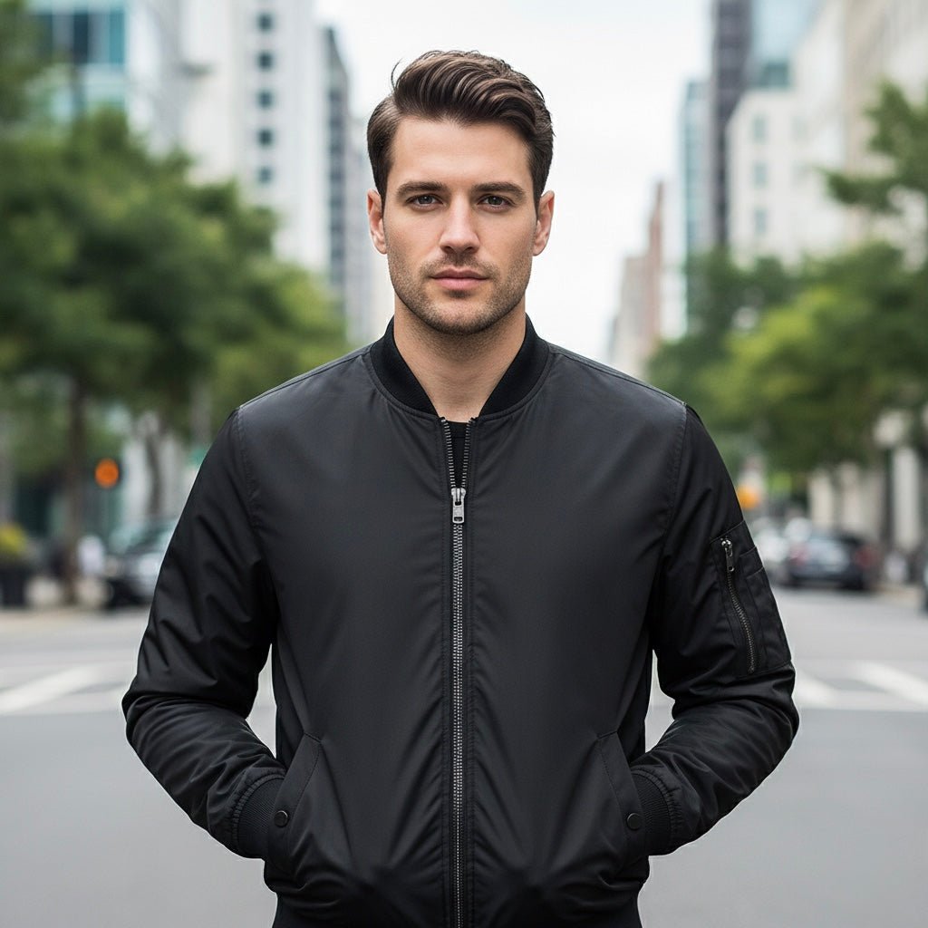 Man wearing discreet concealable body armor jacket demonstrating comfortable everyday fit