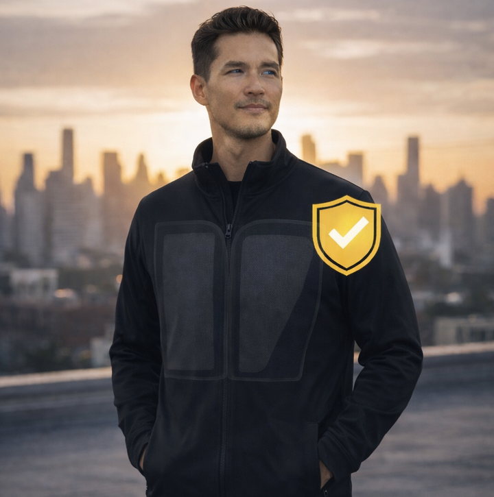 Cutaway view of the Trucker Denim Bulletproof Jacket showing ShieldTec NIJ Level IIIA ballistic panels inside the lining
