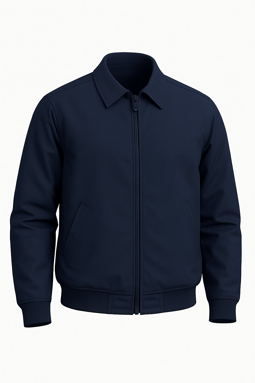 Men’s navy bulletproof jacket NIJ Level IIIA discreet body armor Innocent Armor front view